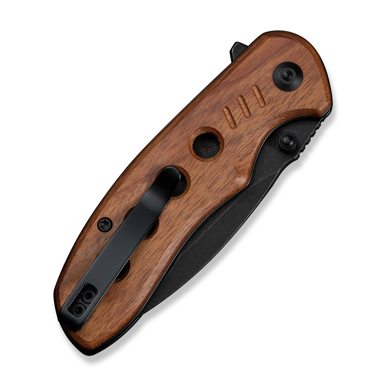 CIVIVI Triptych Flipper & Thumb Stud & Button Lock Knife Guibourtia Wood Handle (2.97" Black Stonewashed 14C28N Blade) C23085B-3