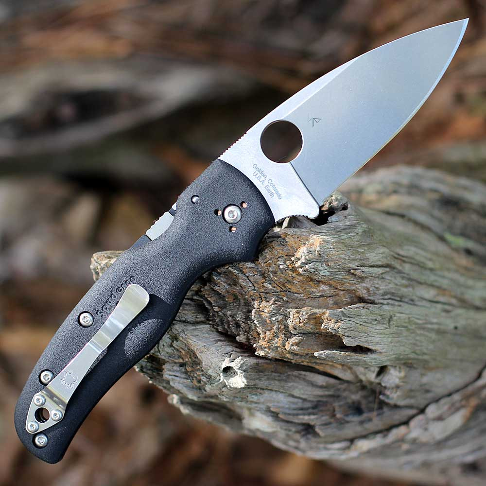 Spyderco Shaman Lightweight C229PBK CTS BD1N drop point — full flat grind, 3.58 in, 0.145 in thick, 60-63 HRC, satin finish, plain edge
