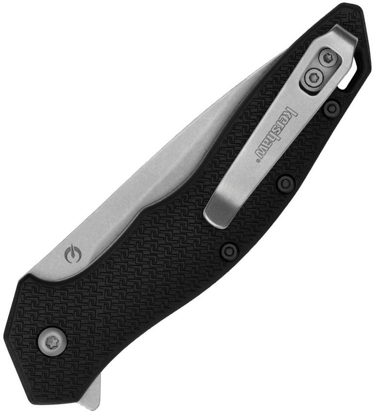 Detailed close-up of the 3D contoured texture on the black glass-filled nylon handle scales of the Shoreline.