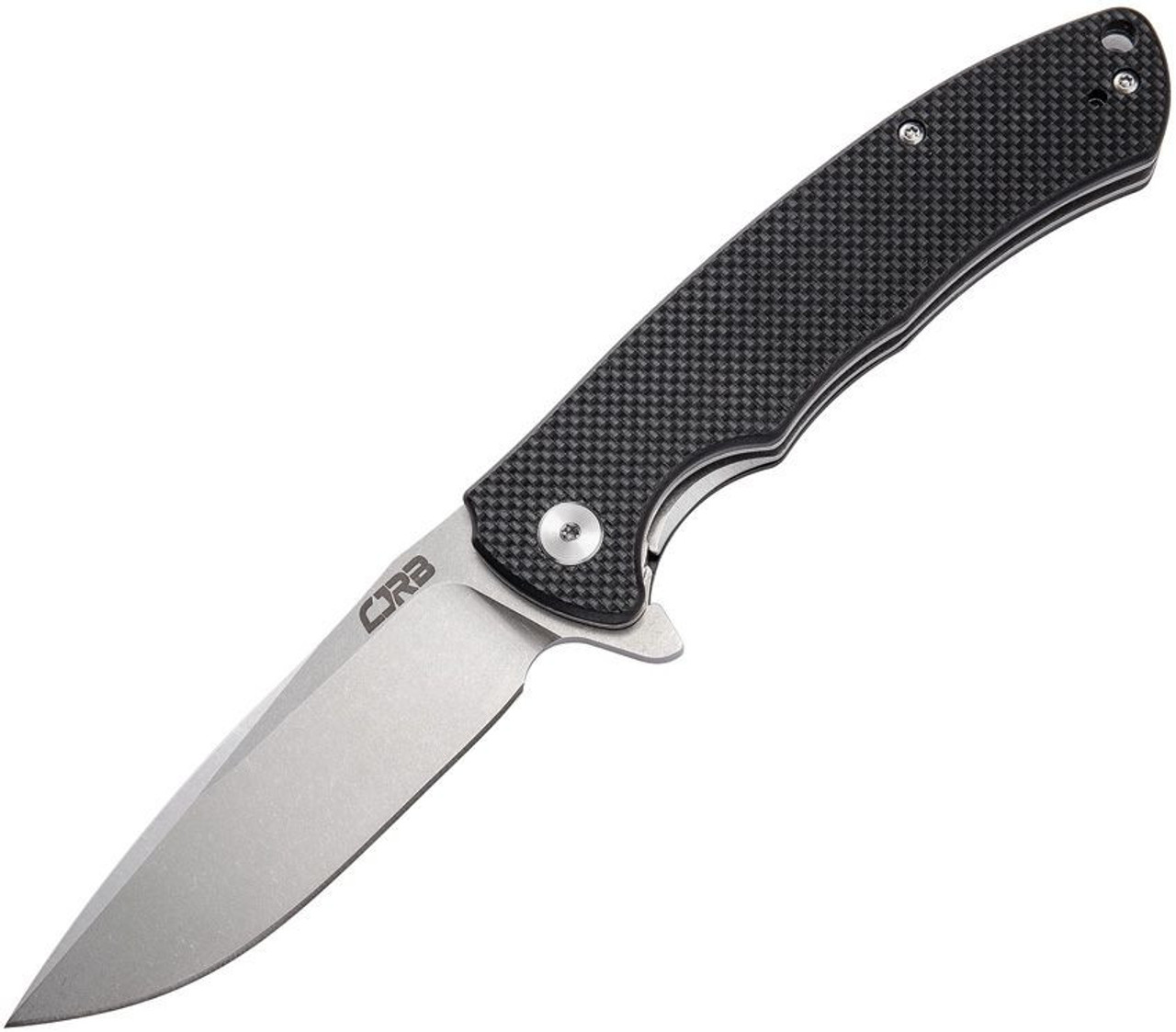 CJRB Taiga (J1903) 3.50" D2 Stonewash Drop Point Plain Blade, Black G-10 Handle