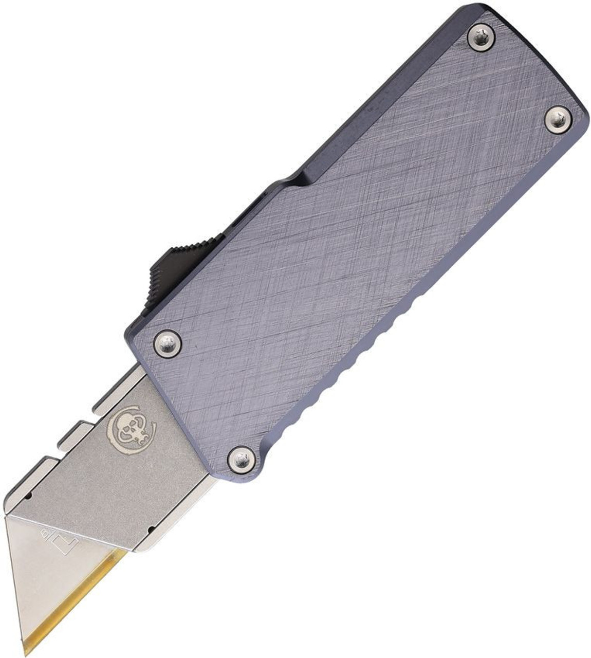 Chaves Handy Utility Blade - CHUB - (CHAVCHUBOTF3D) 1.0" Razor Utility Blade, Blue Grey Crosshatch Aluminum Handle, Side Slide Switch Opening, Automatic