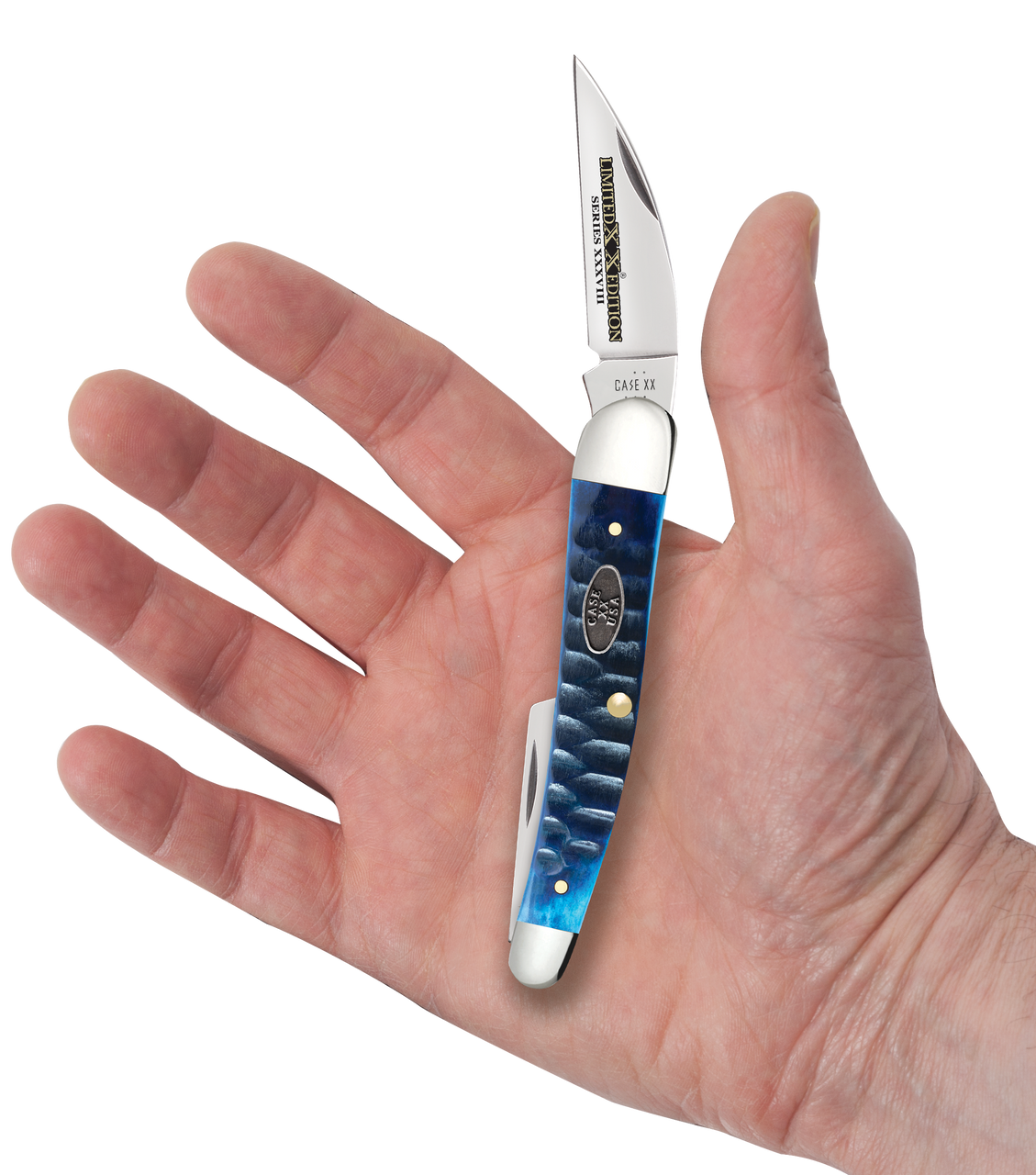 Case Seahorse Whittler 53983 Limited XX Edition XXXVIII Ocean Blue Bone Gator Jig (6355WH SS) Case XX USA Oval Pewter Shield