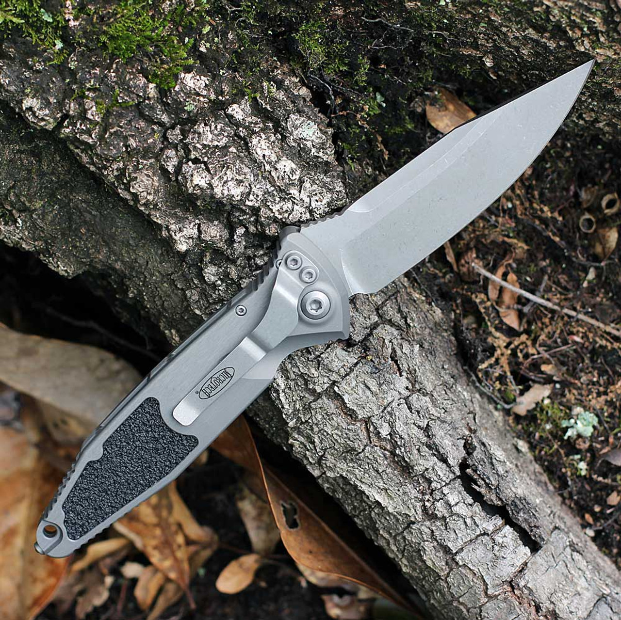 Microtech 160A-10 APNC Socom Elite® Tactical AUTO S/E Natural Clear Apocalyptic® Standard - Folding Knife 4.05" Black Clip Point Blade, Grey Aluminum Handles (MCT160A10APNC)
