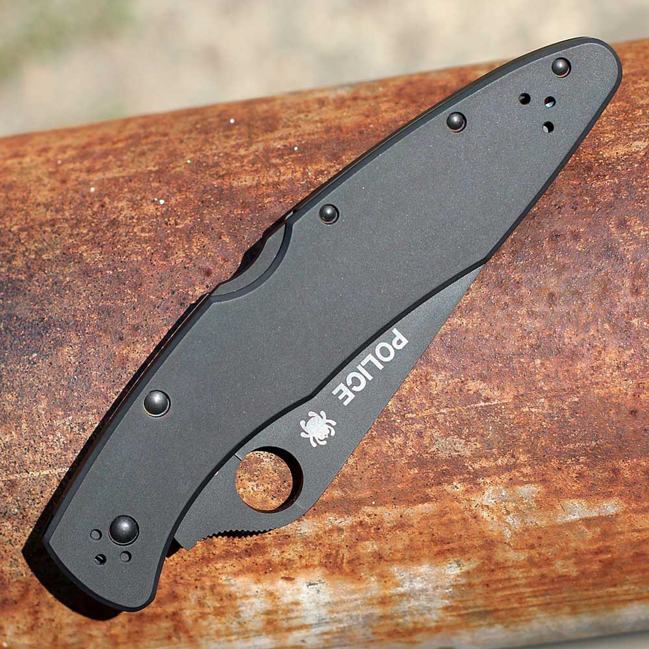 Spyderco Reveal 18 -Police Model™ Non-Reflective Titanium Carbonitride (Ti-CN) Black Stainless, Black 4.2" VG-10 Blade (C07BKP)