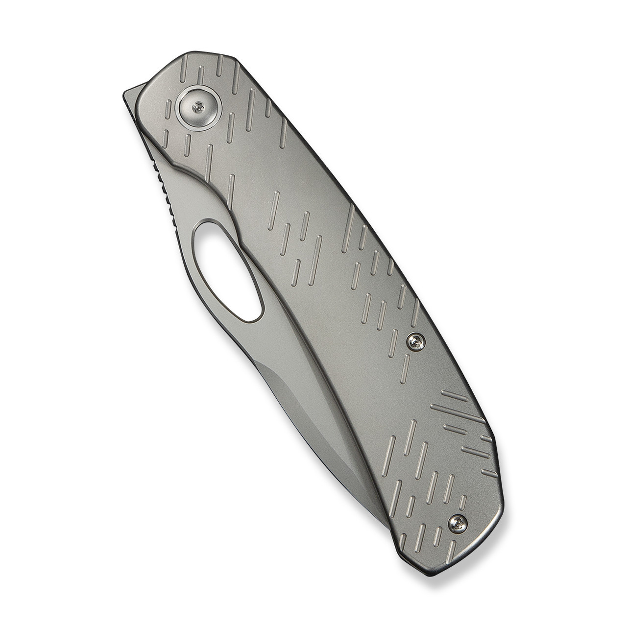 WEKNIFE Inmate Front Flipper & Thumb Hole Knife Gray Titanium Handle & Raindrops (3.7" Stonewashed CPM 20CV Blade) WE23096B-1