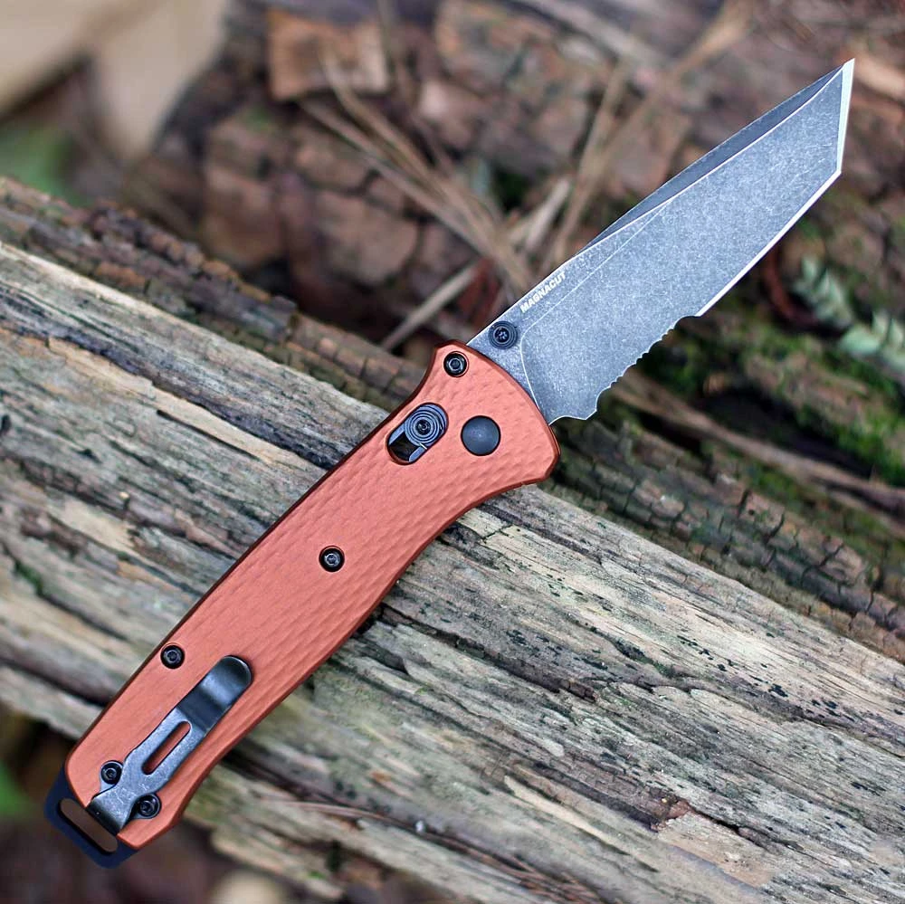 Benchmade Bailout 537SBK-07 CPM MagnaCut DLC Battlewash Tanto Blade Open Detail View