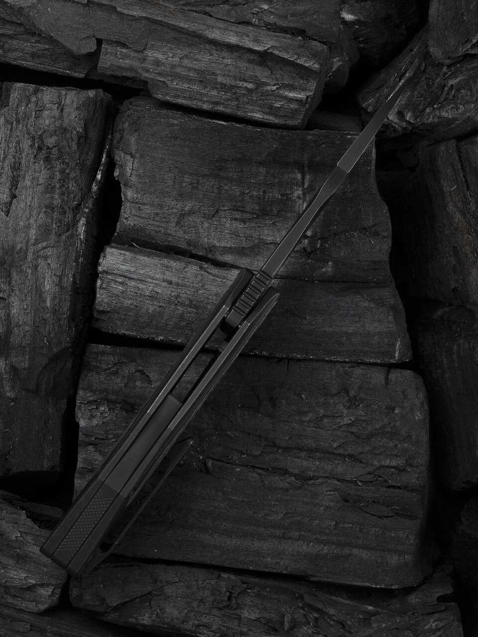 WEKNIFE Coral SLT Flipper Knife Black Titanium Handle With Aluminum Foil Carbon Fiber Inlay (2.95" Black Stonewashed CPM 20CV Blade) Frame Lock, WE24044-1