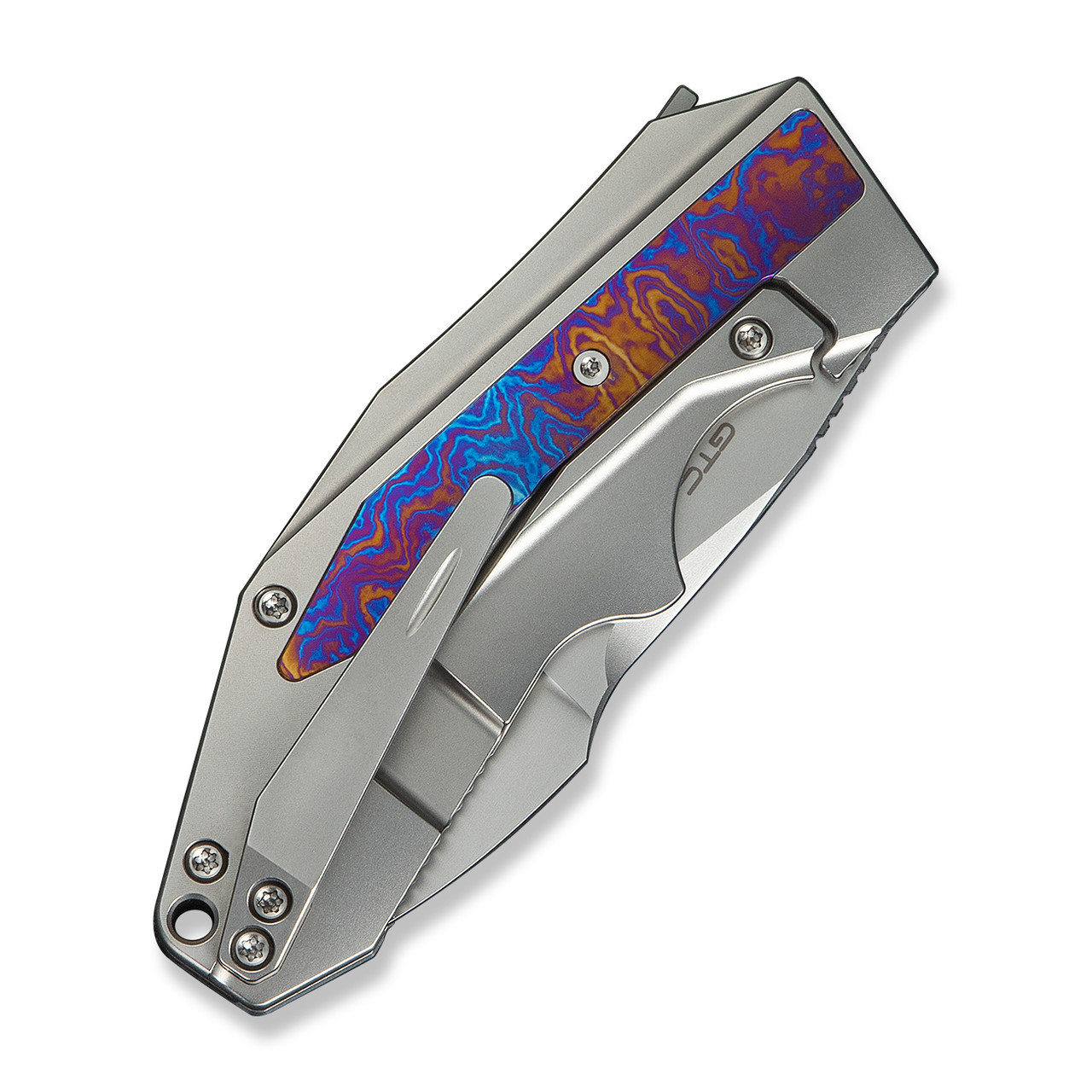 WEKNIFE Coral SLT Flipper - Polished Bead Blasted Titanium Handle with Flamed Timascus Inlay (2.95" Polished Bead Blasted CPM 20CV Blade) Frame Lock, WE24044-4