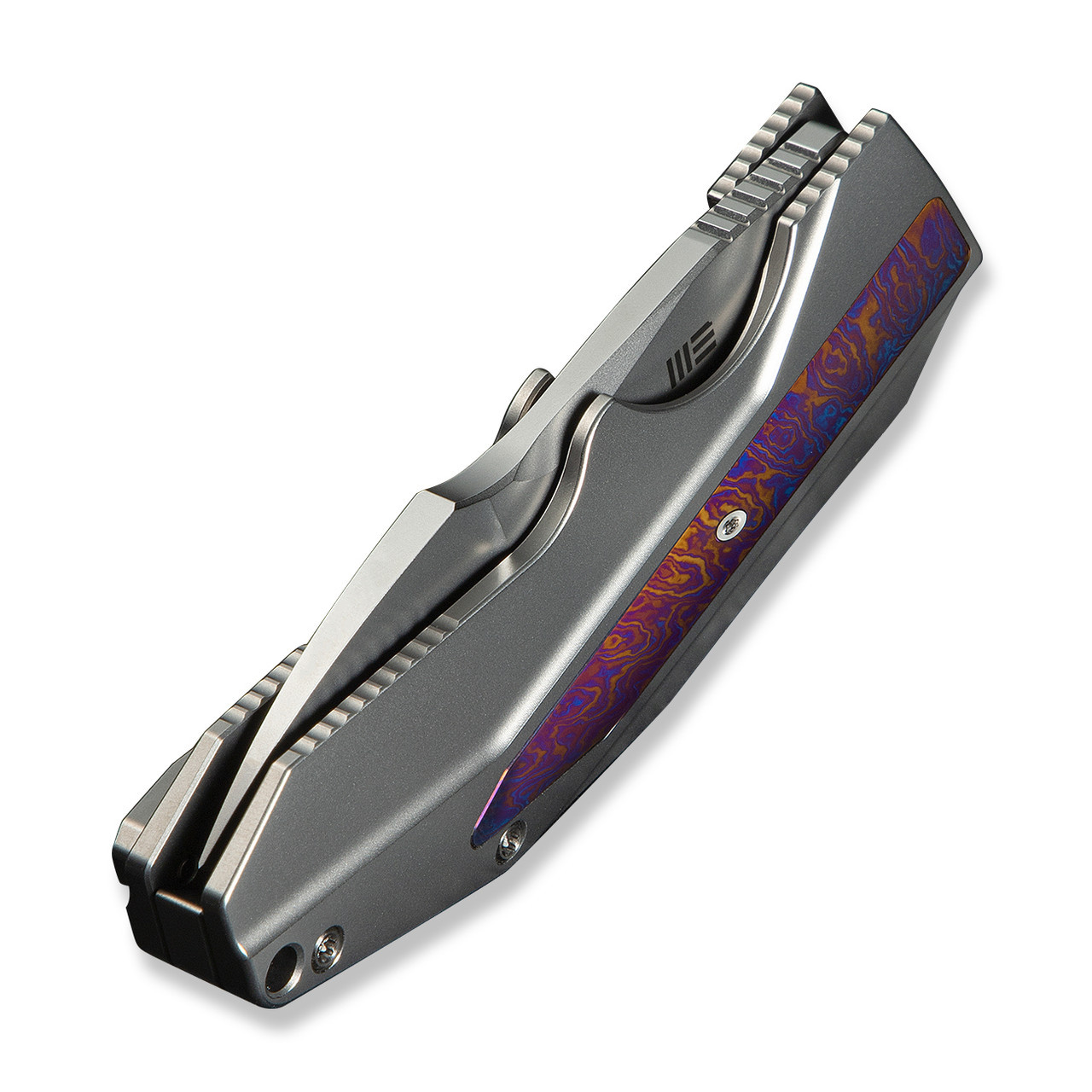 WEKNIFE Coral SLT Flipper - Polished Bead Blasted Titanium Handle with Flamed Timascus Inlay (2.95" Polished Bead Blasted CPM 20CV Blade) Frame Lock, WE24044-4