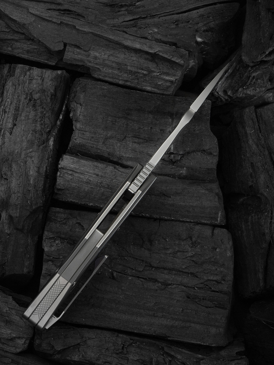 WEKNIFE Coral SLT Flipper - Polished Bead Blasted Titanium Handle with Flamed Timascus Inlay (2.95" Polished Bead Blasted CPM 20CV Blade) Frame Lock, WE24044-4