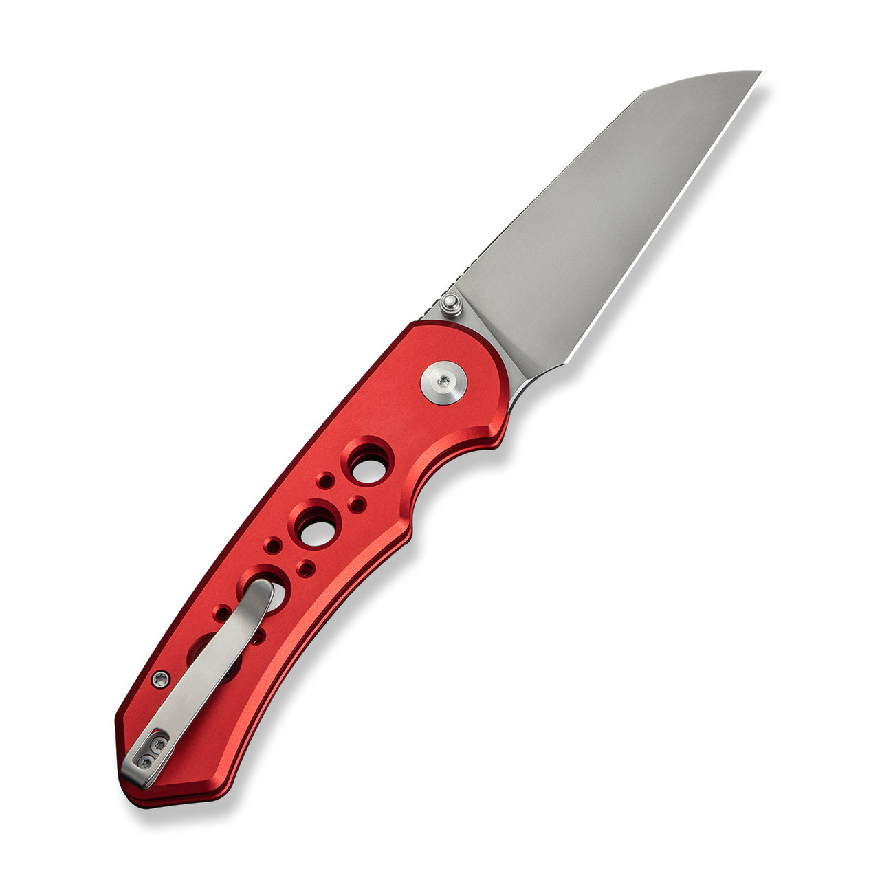 CIVIVI Pragma Prime Thumb Stud & Button Lock Knife Red Aluminum Handle (3.49" Stonewashed 14C28N Wharncliffe Blade) C24067-2