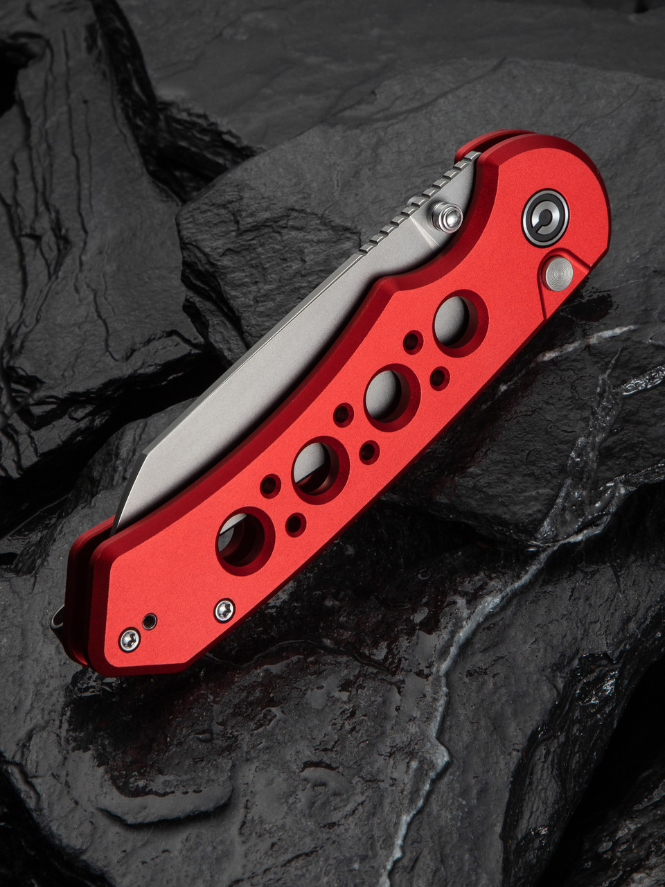 CIVIVI Pragma Prime Thumb Stud & Button Lock Knife Red Aluminum Handle (3.49" Stonewashed 14C28N Wharncliffe Blade) C24067-2