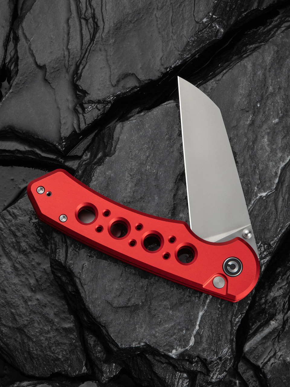 CIVIVI Pragma Prime Thumb Stud & Button Lock Knife Red Aluminum Handle (3.49" Stonewashed 14C28N Wharncliffe  Blade) C24067-2