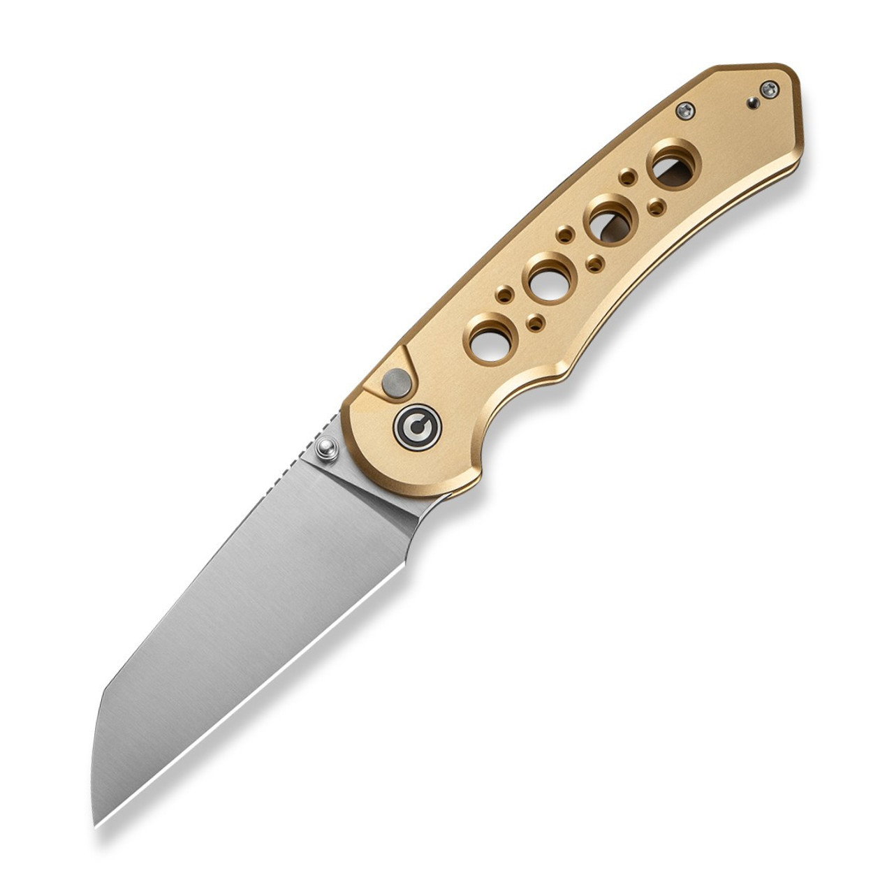 CIVIVI Pragma Prime Thumb Stud & Button Lock Knife Champagne Aluminum Handle (3.49" Satin 14C28N Wharncliffe  Blade) C24067-3