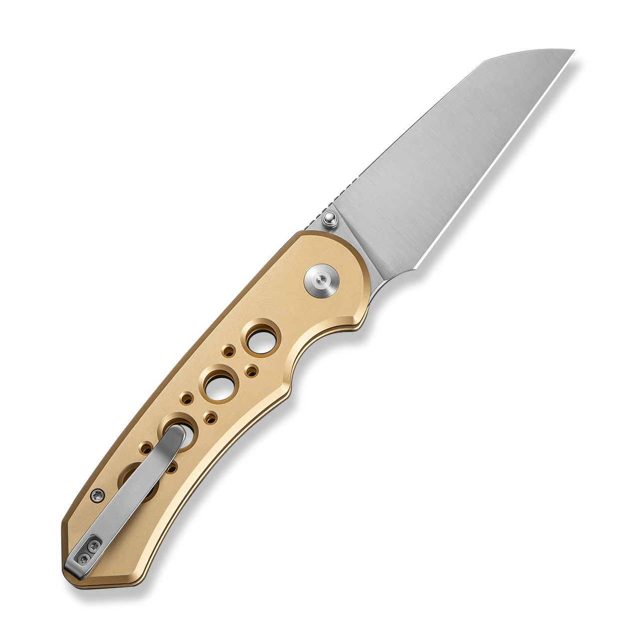 CIVIVI Pragma Prime Thumb Stud & Button Lock Knife Champagne Aluminum Handle (3.49" Satin 14C28N Wharncliffe  Blade) C24067-3