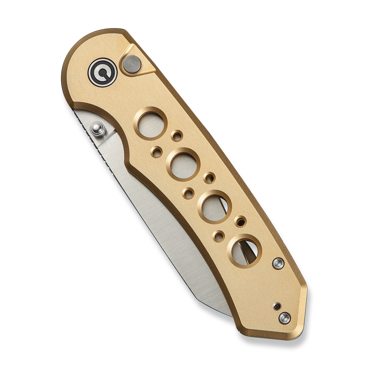 CIVIVI Pragma Prime Thumb Stud & Button Lock Knife Champagne Aluminum Handle (3.49" Satin 14C28N Wharncliffe  Blade) C24067-3