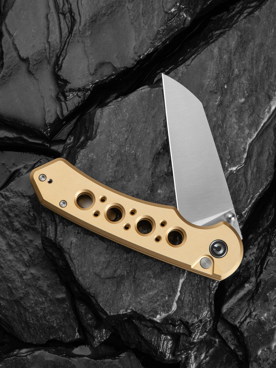 CIVIVI Pragma Prime Thumb Stud & Button Lock Knife Champagne Aluminum Handle (3.49" Satin 14C28N Wharncliffe  Blade) C24067-3