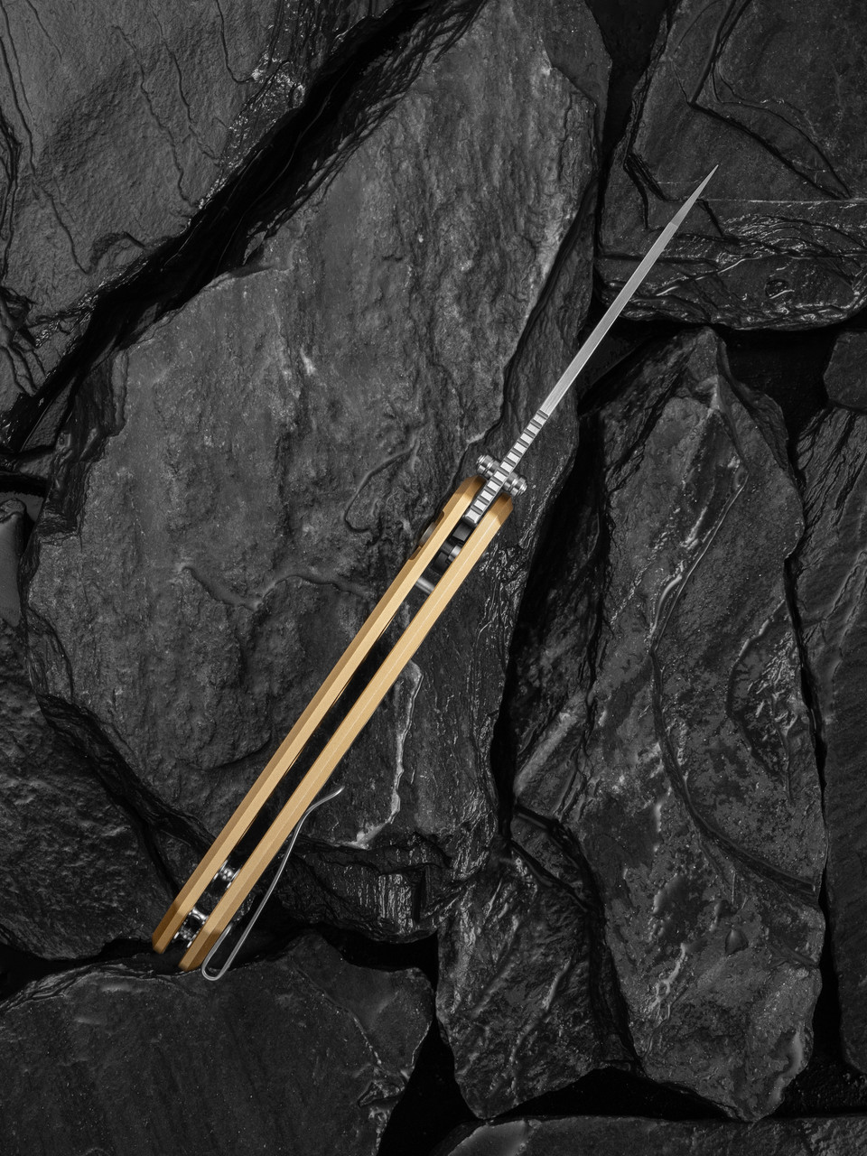 CIVIVI Pragma Prime Thumb Stud & Button Lock Knife Champagne Aluminum Handle (3.49" Satin 14C28N Wharncliffe  Blade) C24067-3