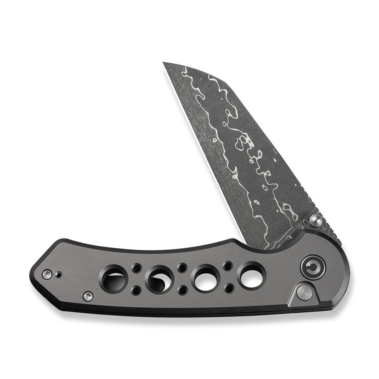 CIVIVI Pragma Prime Thumb Stud & Button Lock Knife Gray Aluminum Handle (3.49" Wharncliffe Damascus Blade) C24067-DS1