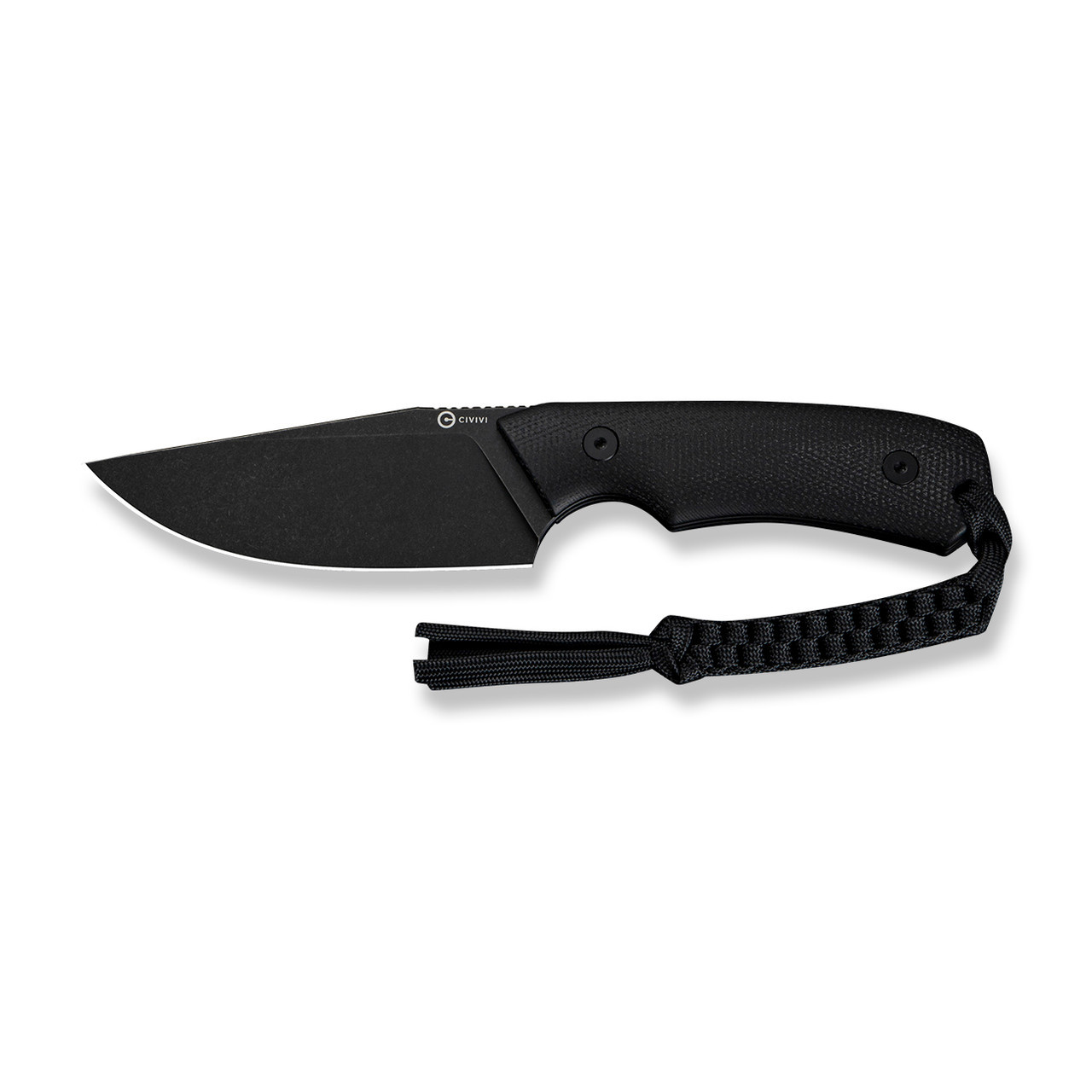 CIVIVI Gander Fixed Blade Knife Black Canvas Micarta Contoured Handle (3.63" Black Stonewashed 14C28N Blade) C24058B-2, With 1PC Black Lanyard, Black Kydex Sheath & T-Clip