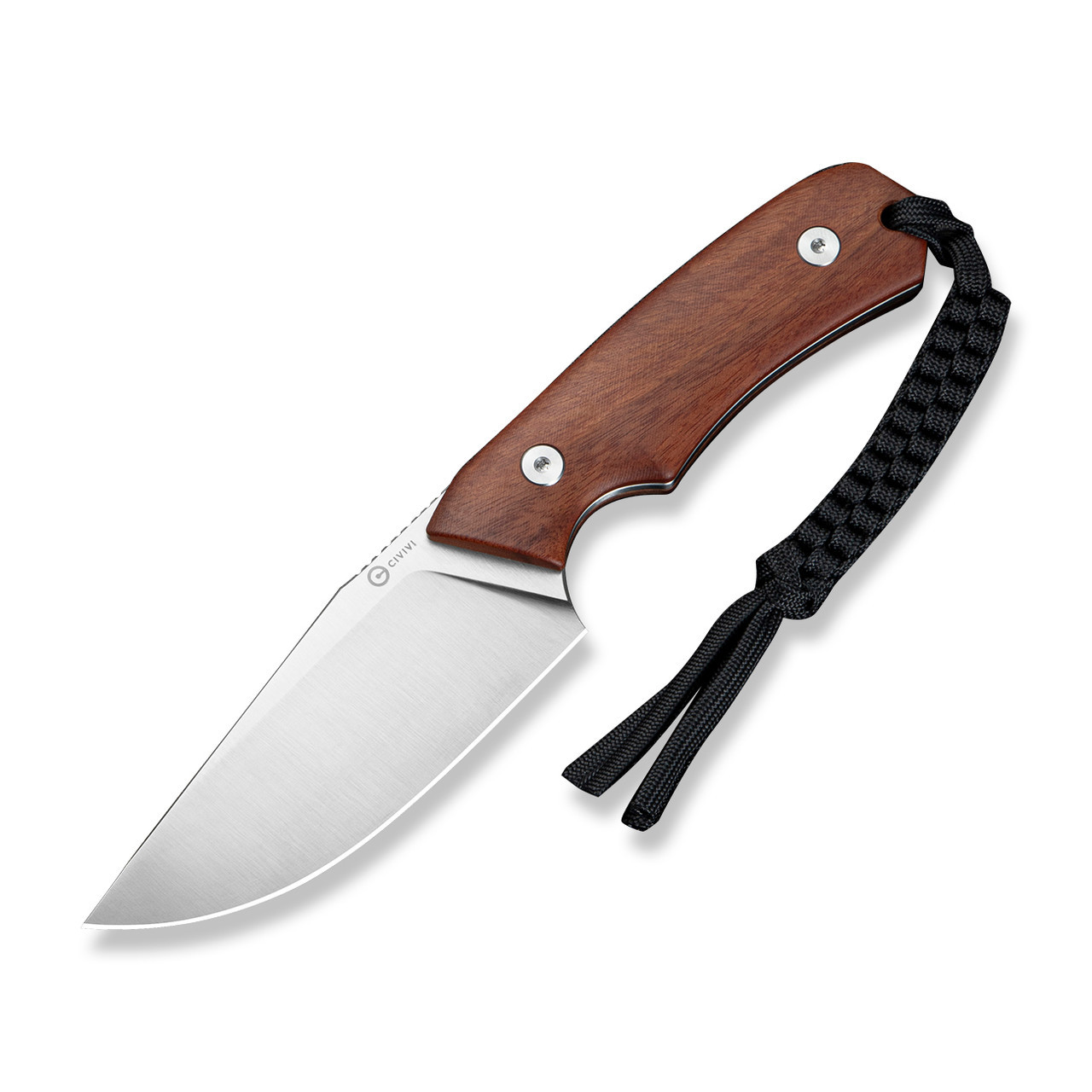 CIVIVI Gander Fixed Blade Knife Guibourtia Wood Contoured Handle (3.63" Satin Finished 14C28N Blade) C24058B-3, With 1PC Black Lanyard, Black Kydex Sheath & T-Clip