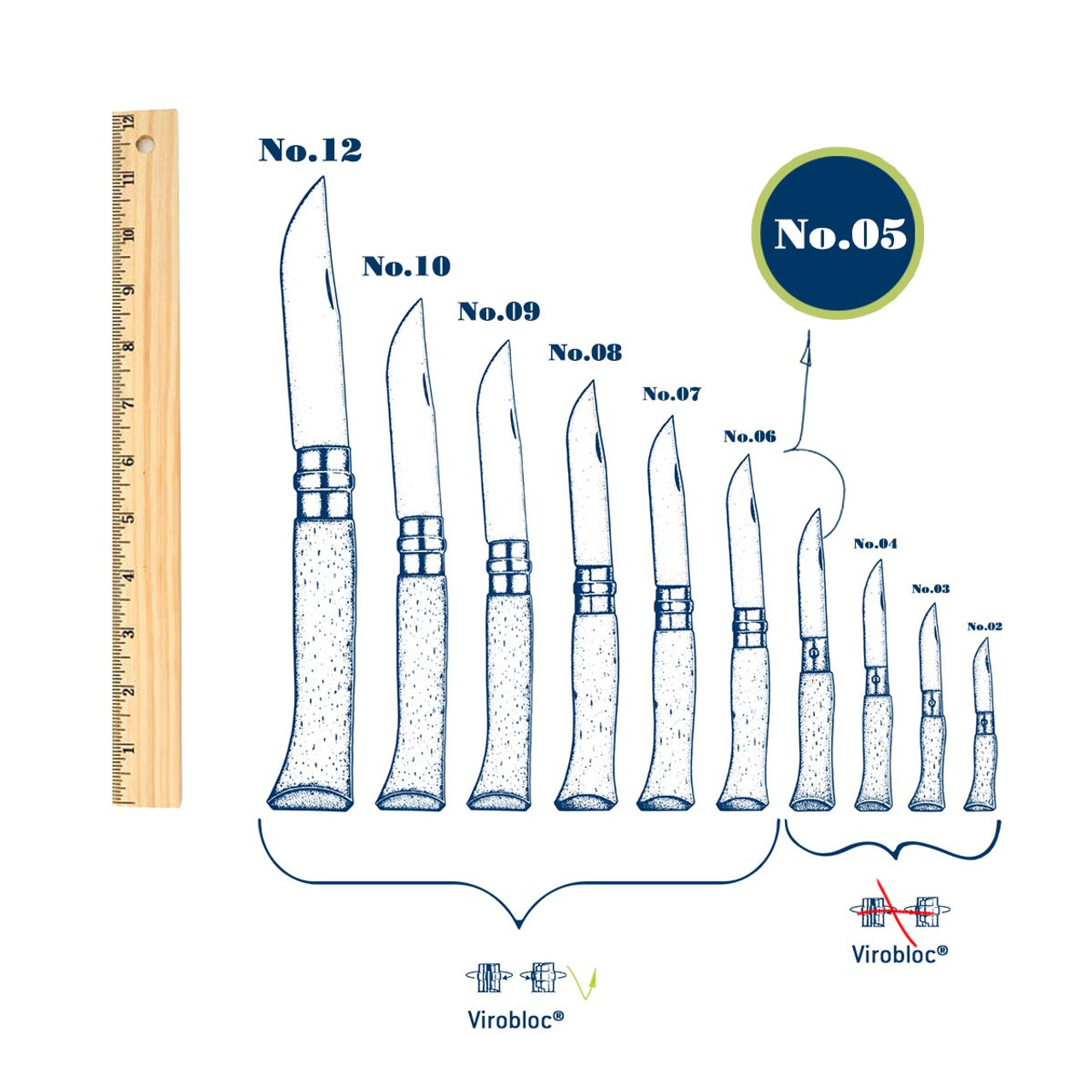 Opinel No.05 (OP001072) 2.36" Satin Drop Point Plain Blade, Wood Handle