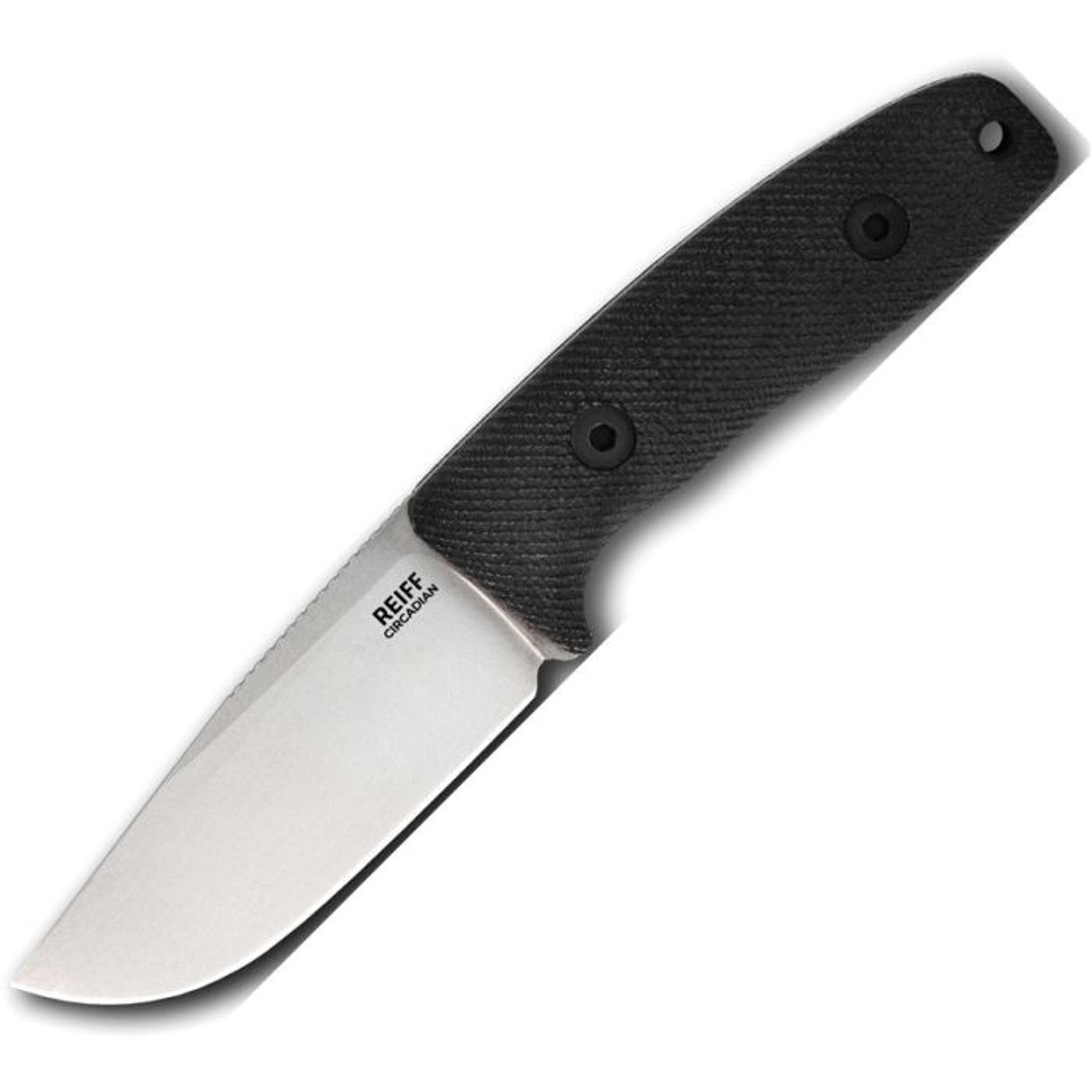 Reiff Knives - Circadian Fixed Blade CP Blk (REKCC119BCMBLKA) 3.28" CPM MagnaCut® Stonewashed Clip Point Plain Blade, Black Canvas Micarta Handle, Black Ambidextrous Kydex Sheath