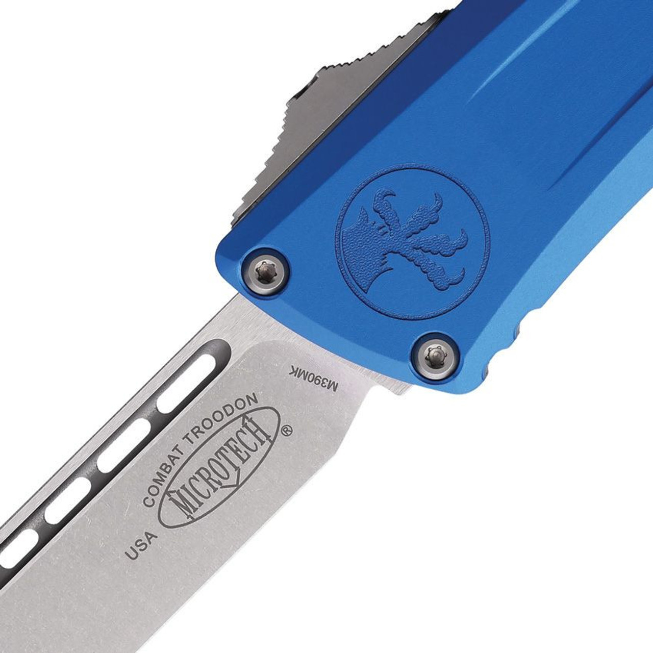 Microtech Combat Troodon SE Gen III (MCT114310BL) 4.0" Bohler M390MK Stonewash Drop Point Plain Edge Blade, Blue Anodized Aluminum Handle
