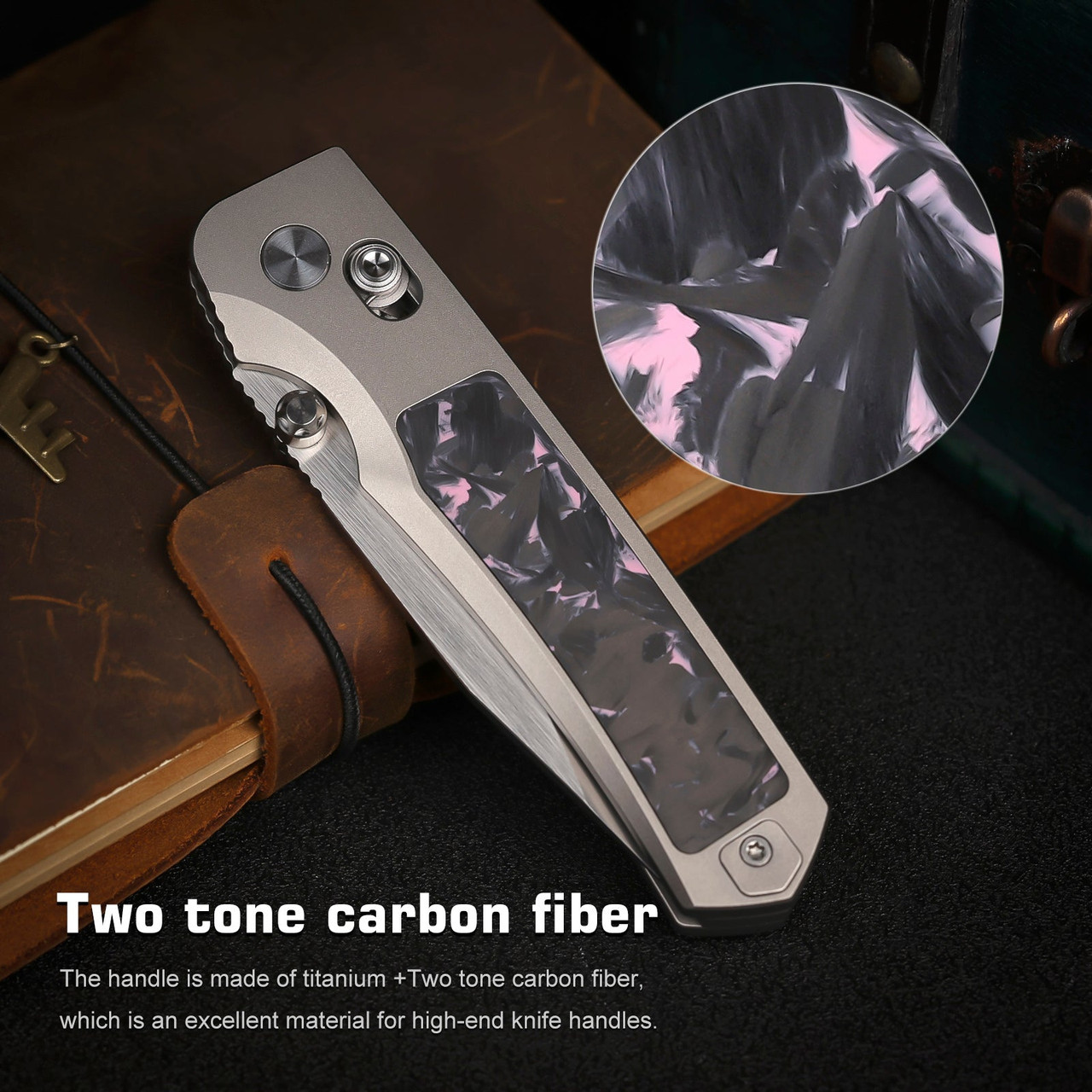 REMETTE RT -Aurora Crossbar Lock Knife (RMTAURAP) 3.35" M390 Satin Drop Point Plain Blade, Black/Gray/Purple Titanium/CF Handle