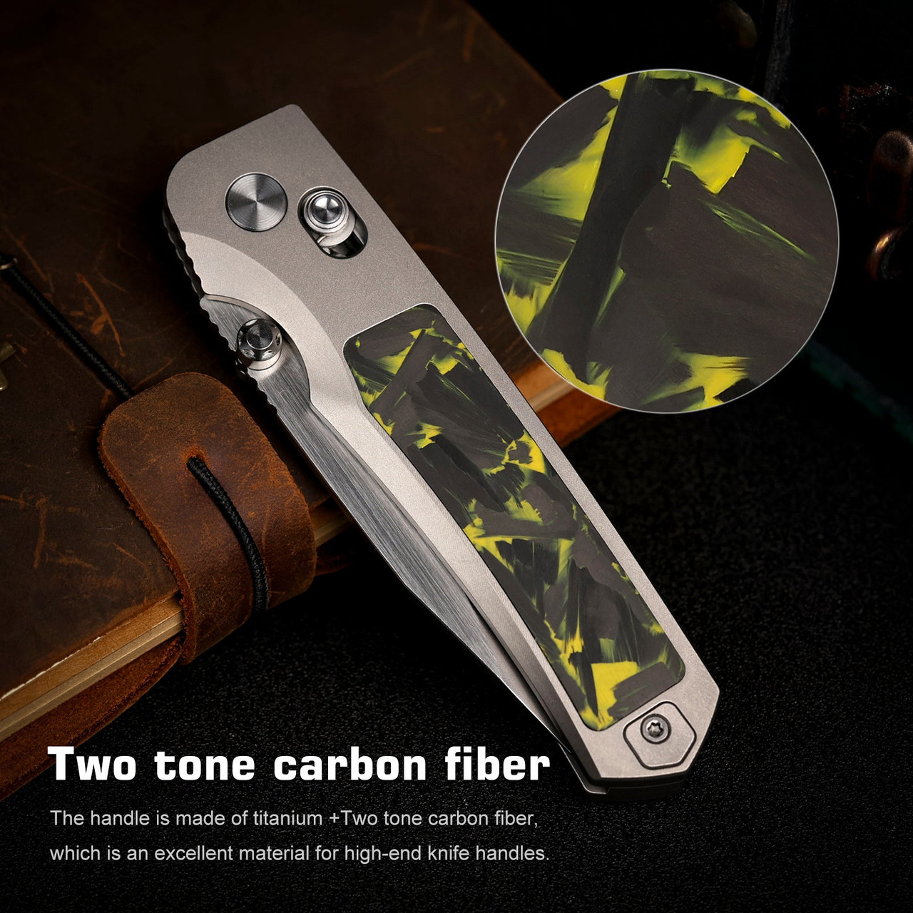 REMETTE RT -Aurora-Y Crossbar Lock Knife (RMTAURAY) 3.35" M390 Satin Drop Point Plain Blade, Black/Gray/Green Titanium/CF Handle