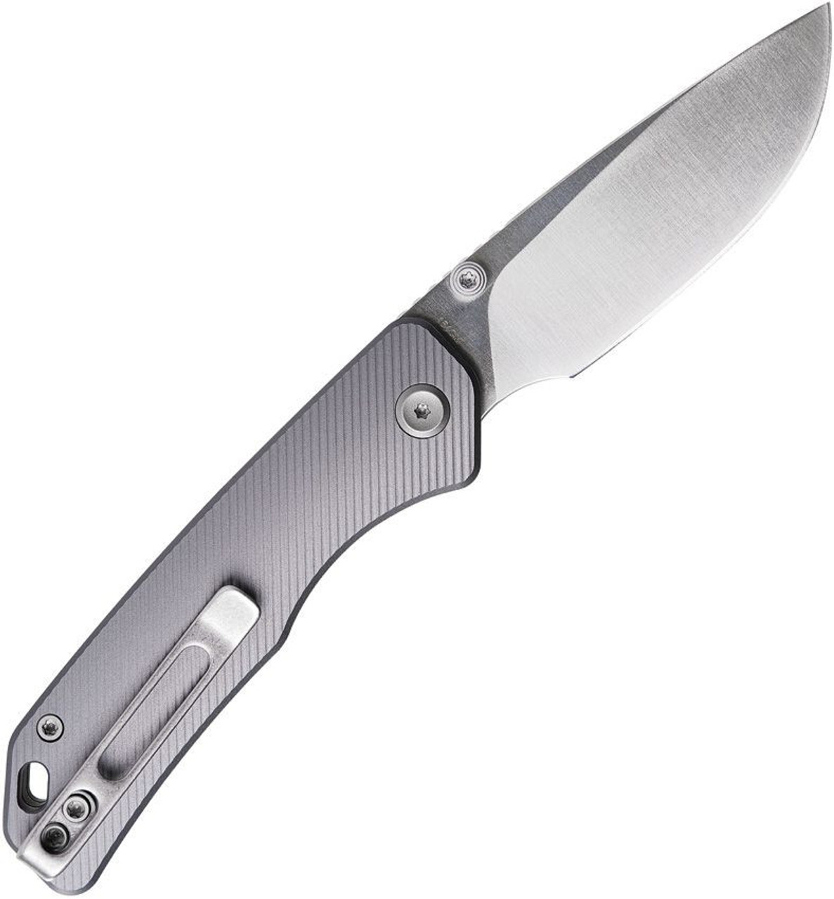 Vosteed Marten- Thumb Stud Knife 2.98" 154CM Satin Drop Point Blade, Aluminum Handles, Hard Case, Top Liner Lock, Reversible Stainless Steel Pocket Clip - A1601
