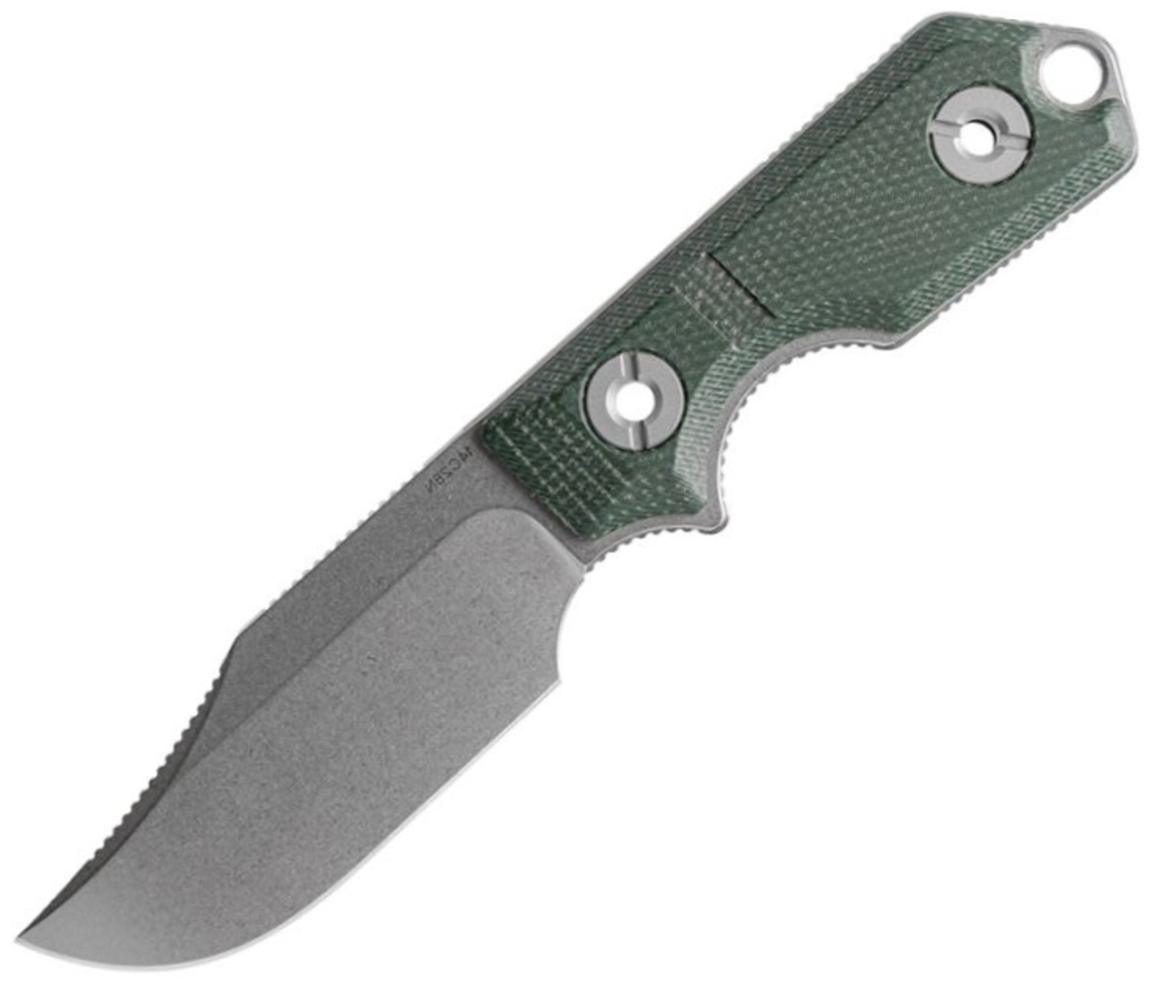 Vosteed Quokka- Full Tang Fixed Blade Knife 2.72" 14C28N Stonewash Bowie Multi-Jimping Blade, Green Micarta Handles, S.O.A.R Kydex Sheath -D0601