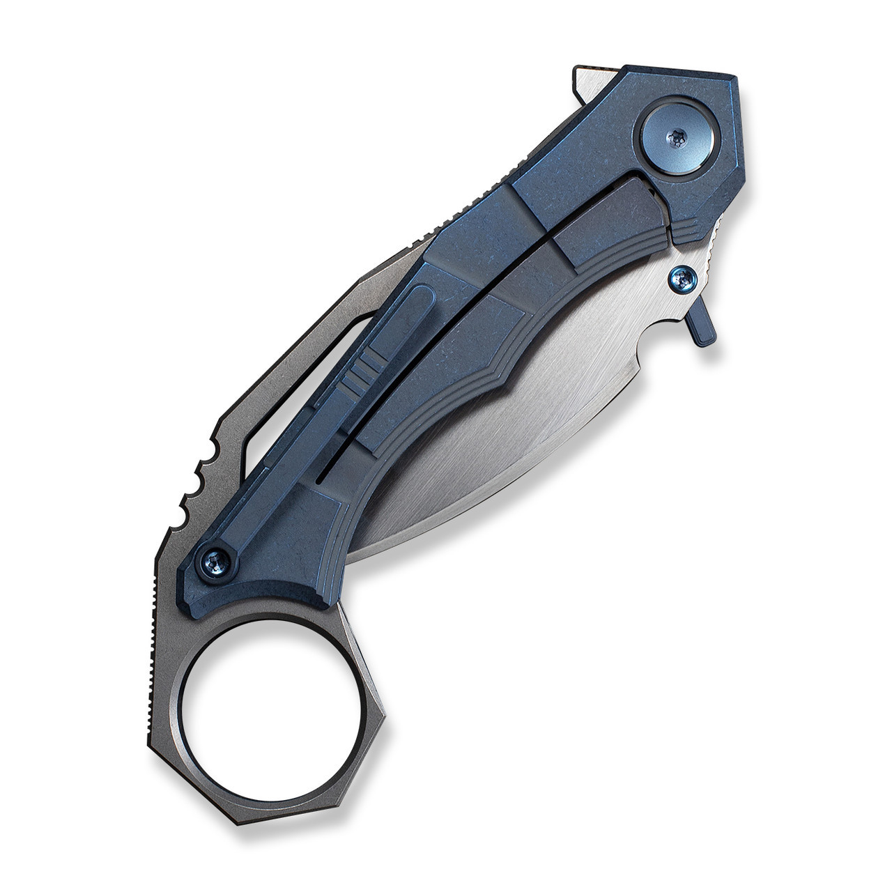 WEKNIFE Tayra Flipper- Blue Titanium Handle, Gray Titanium Integral Backspacer & Finger Ring (2.19" Hand Rubbed Satin Hawkbill Bohler M390 Blade) Frame Lock, WE24069-3