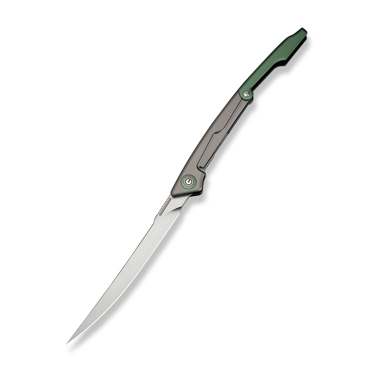 CIVIVI Shawka Folding Fillet Knife Gray & Green Aluminum Handle (5.81" Satin Finished 14C28N Blade) C22029B-2, With 1PC Black Nylon Sheath