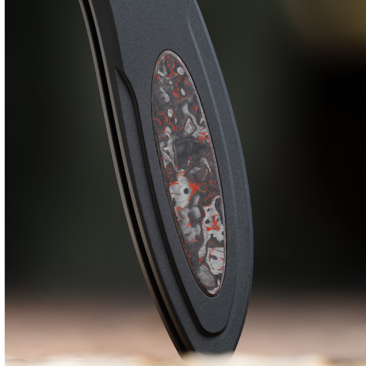 Pro-Tech Cambria 2 (CF2101-LTD TC Red) 3.5" Stonewash Magnacut Drop Point Plain Blade, Black Aluminum with TechnoCarbo Red Inlays, Black Lip Pearl Button, Satin Hardware, Polished Clip