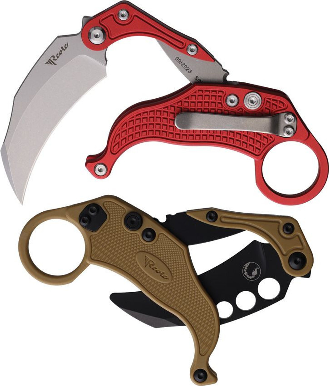 Reate EXO-K Gravity (REA121) 3.13" Stone wash Bohler N690 Hawkbill Plain Blade, Red Aluminum Handle, Button Lock