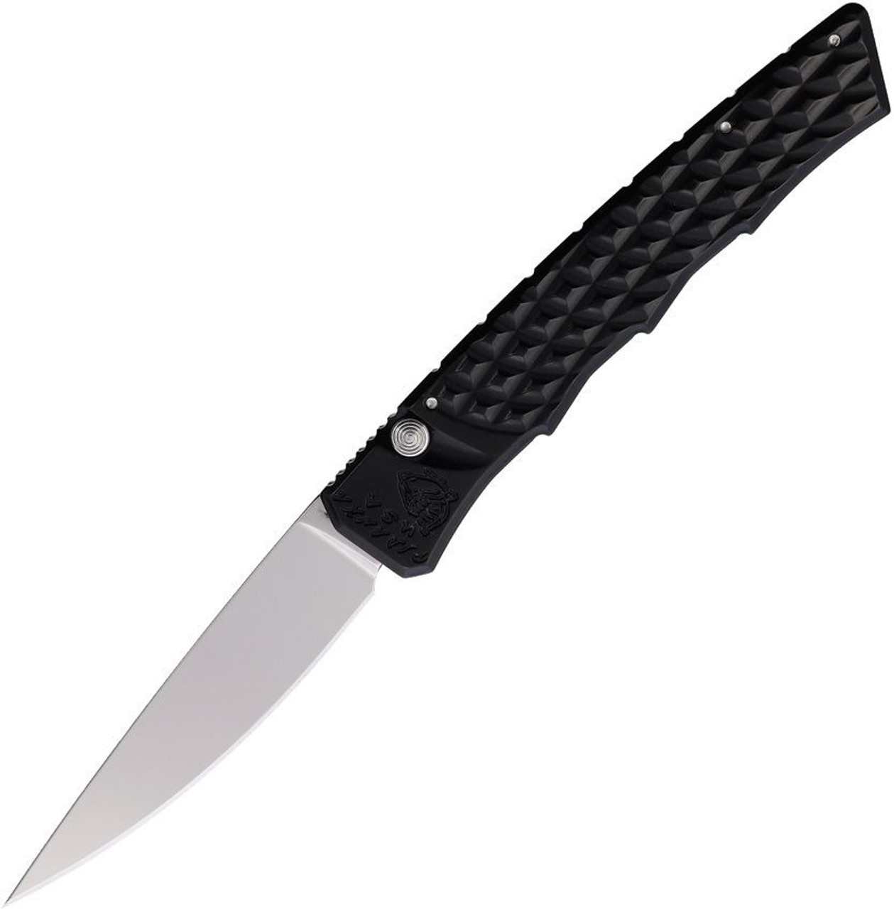 Piranha Crossfire (PKCP23BK) 3.13" Satin 154CM Drop Point Blade, Black Aluminum Handle, Push Button Auto