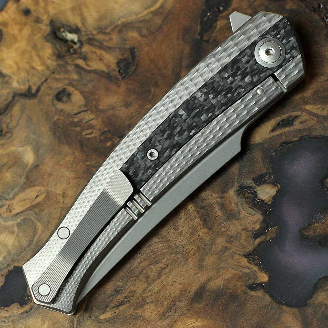 Columbia River Knife and Tool Persian (7087) 3.51" Magnacut Harpoon Plain Blade, Titanium with Carbon Fiber Inlay Handle