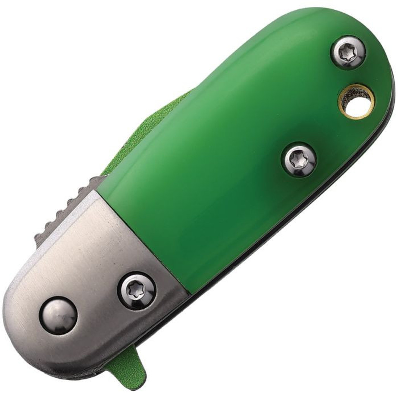 "Angry Lightning Bug" Rough Ryder Novelty Knife (2603) A/O Flipper 1.38" Stainless Green/Artwork Painted Clip Point Blade, Glow in the Dark Green Acrylic Handles w/Lanyard Hole