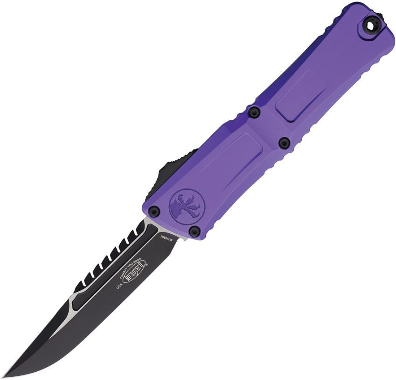 Microtech Combat Troodon Intercepto Gen III OTF (MCT12171PUS) 4.0" Bohler M390MK 2 Tone Intercepto Plain Blade , Purple Anodized Aluminum Handle, Glass Breaker, Titanium Clip