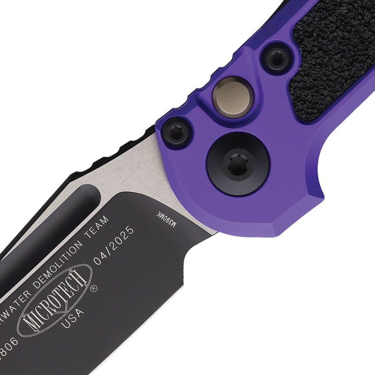 Microtech LUDT GEN III (MCT11361PU) 3.5" Bohler M390MK Two Tone Finished Tanto Point Plain Blade, Purple Handle w/ Black Traction Insert