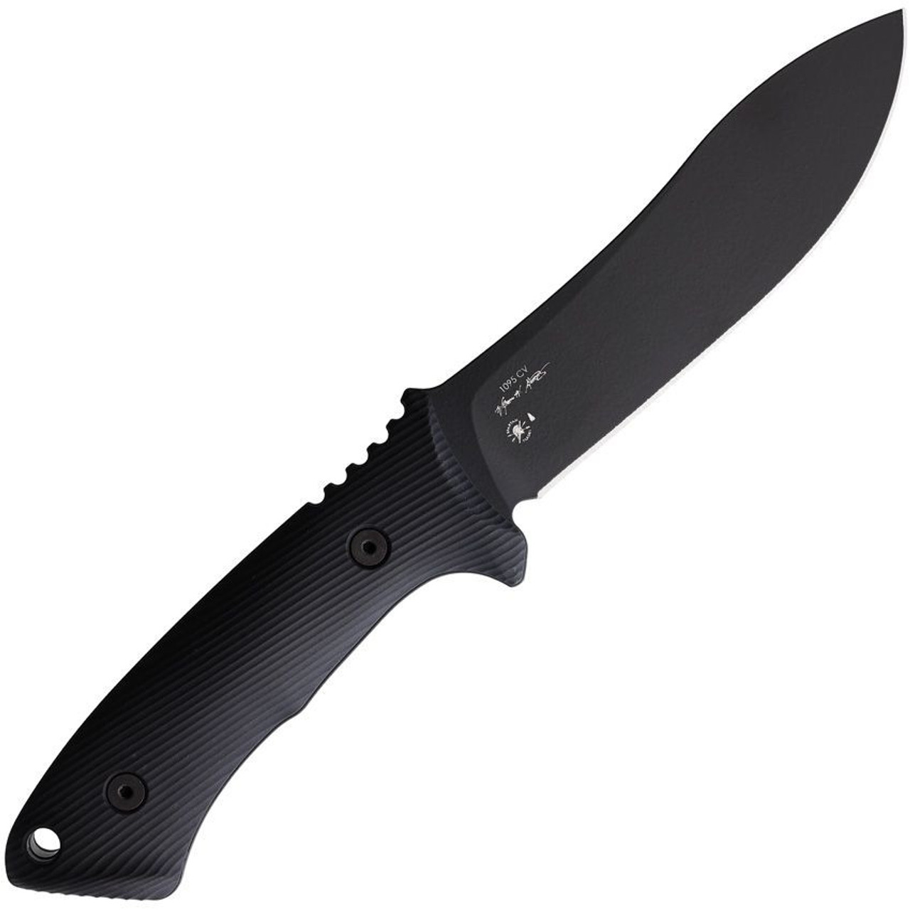Spartan Blades Spartan Harsey Nessmuk Fixed Blade (SBSL005BK) 5.12" 1095 Carbon Steel Black Nessmuk Plain Blade, Contoured, Black Injection Molded Handle, Black Molded Plastic Sheath