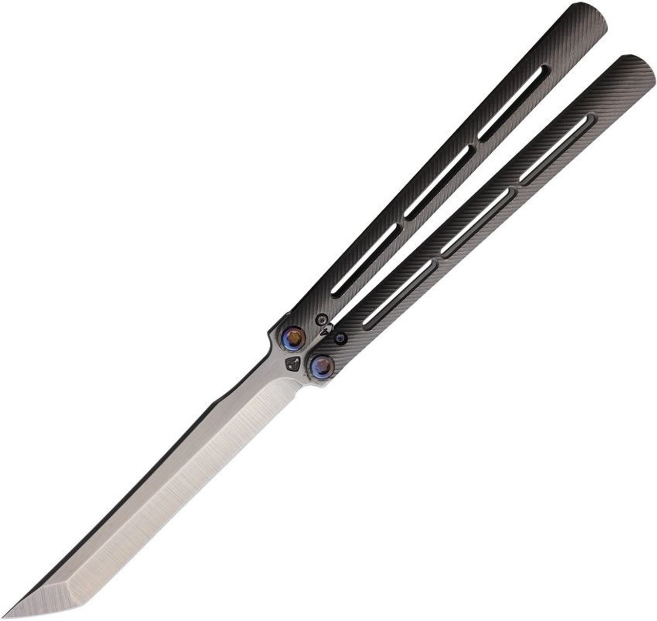 Medford Knife & Tool Viceroy Balisong Butterfly Knife - 4.85" Tumbled CPM-S45VN Tanto Plain Blade, Tumbled Anodized Titanium Handle