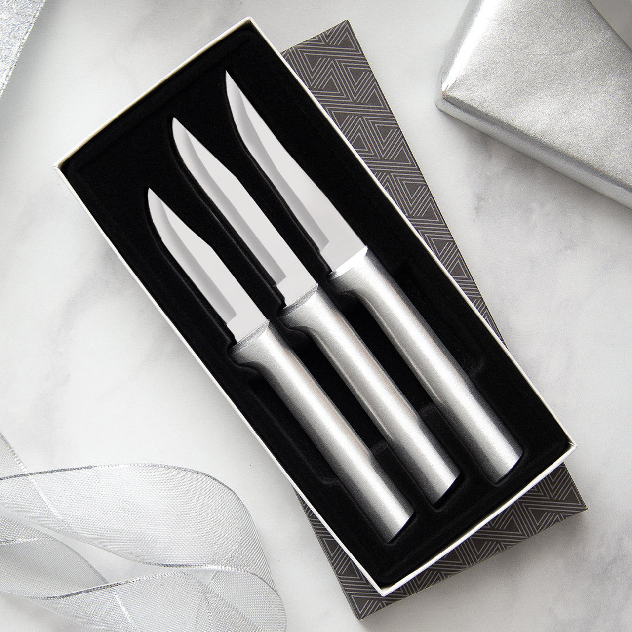 Rada Cutlery Paring Knives Galore Gift Set (S01) T420 High Carbon Stainless Steel Satin Blades, Silver Aluminum Handles, Peeling Paring, Regular Paring, Heavy Duty Paring