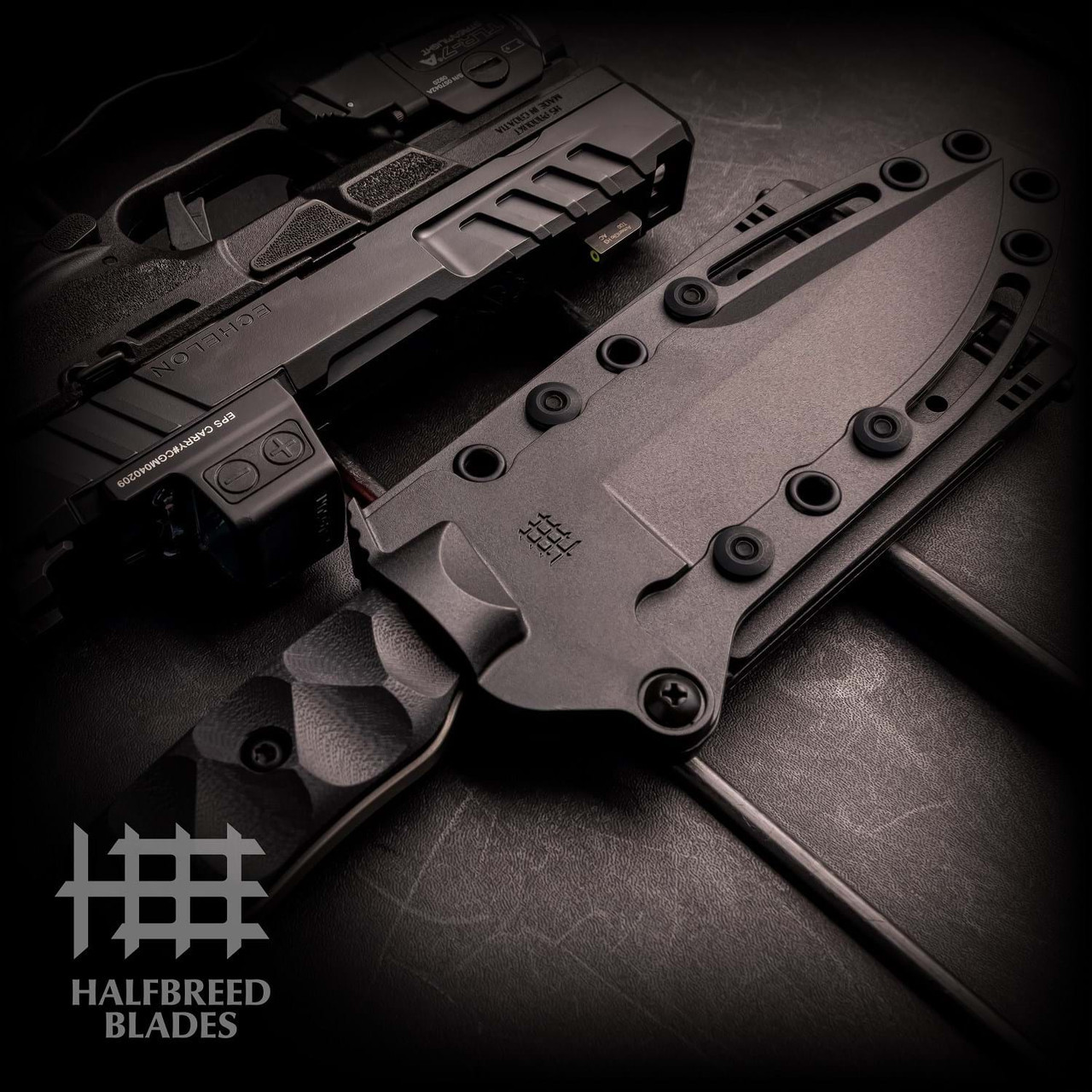 Halfbreed Blades Medium Infantry Knife Generation 2 (MIK-03P-GEN-2-SATIN) 5.31" SAN-VG10 Satin Drop Point Plain Blade, Black G10 Handle, Black Kydex Sheath