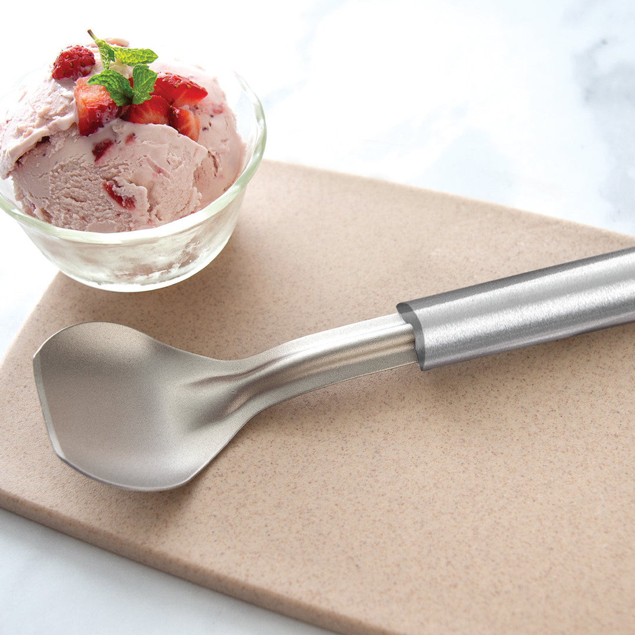 Rada Cutlery Ice Cream Scoop (R137) 9" Stainless Steel Inside Silver Aluminum Handle, Stainless Steel Flat