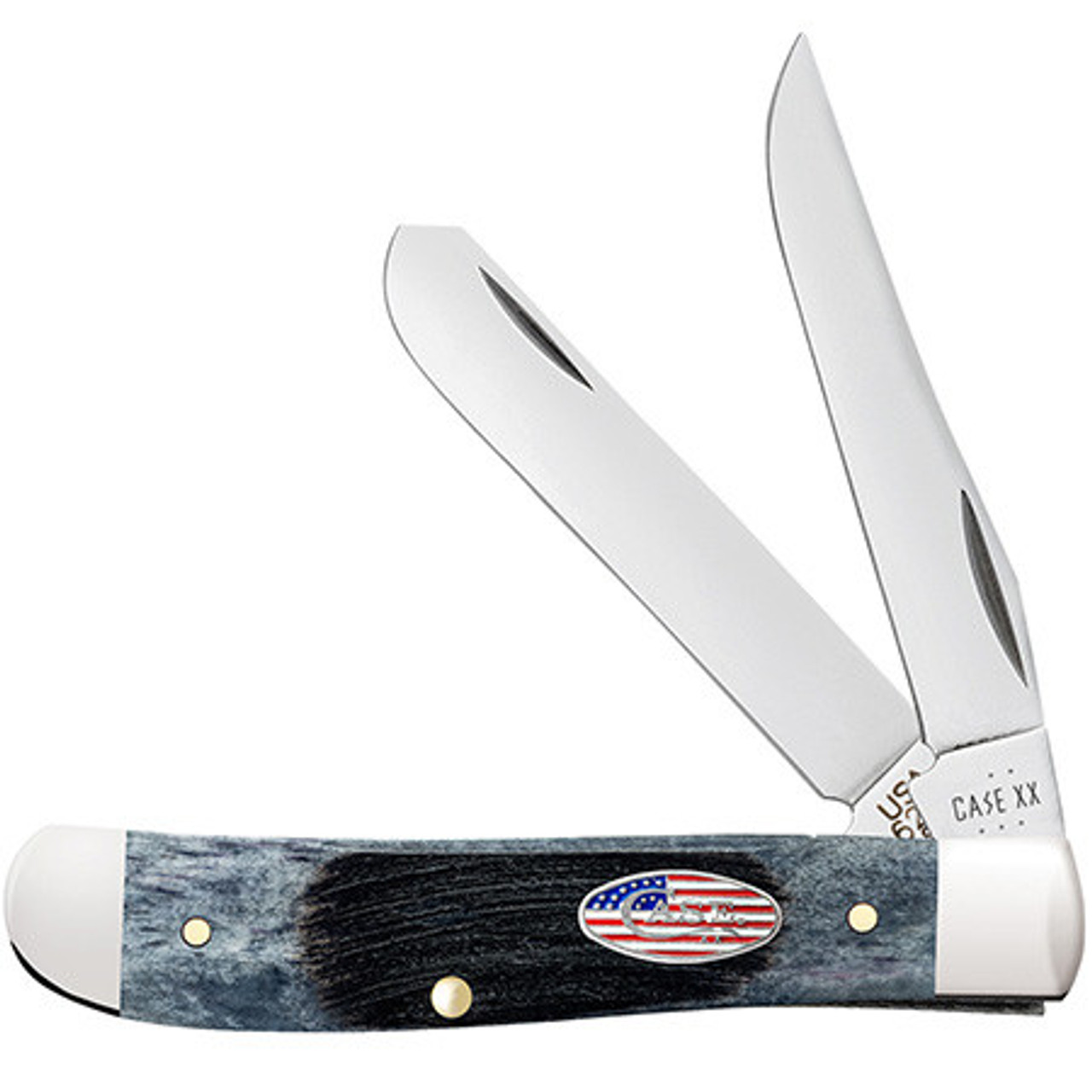 Case Mini Trapper 53066 Gray Bone Sawcut Jig (6207 SS) Clip and Spey Blades  ** Stars & Stripes Shield **