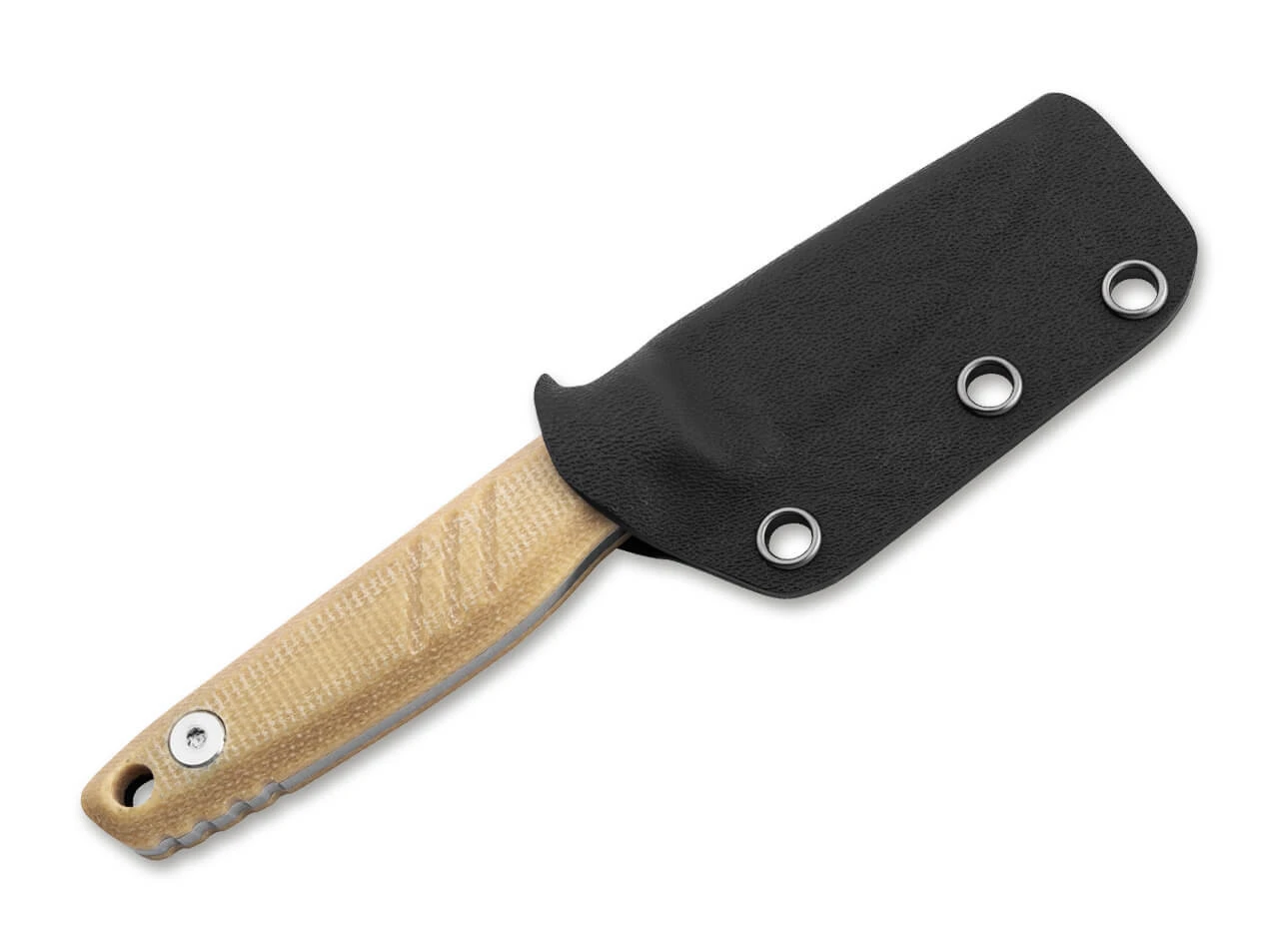 Boker Plus Five Point Nine 02BP0008 black Kydex neck knife sheath showing the secure-fit housing and ambidextrous design.