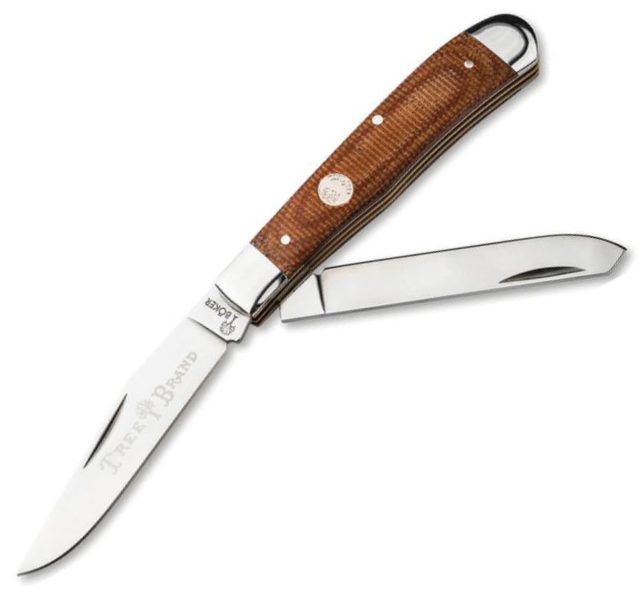 Boker Treebrand Trapper 110889 with brown Canvas Micarta and polished bolsters
