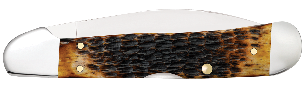 Case Copperlock 61549WL CS open, featuring 3.75" carbon steel  blade and burnt amber bone handle with Rogers jig pattern — available at Knifeworks.
